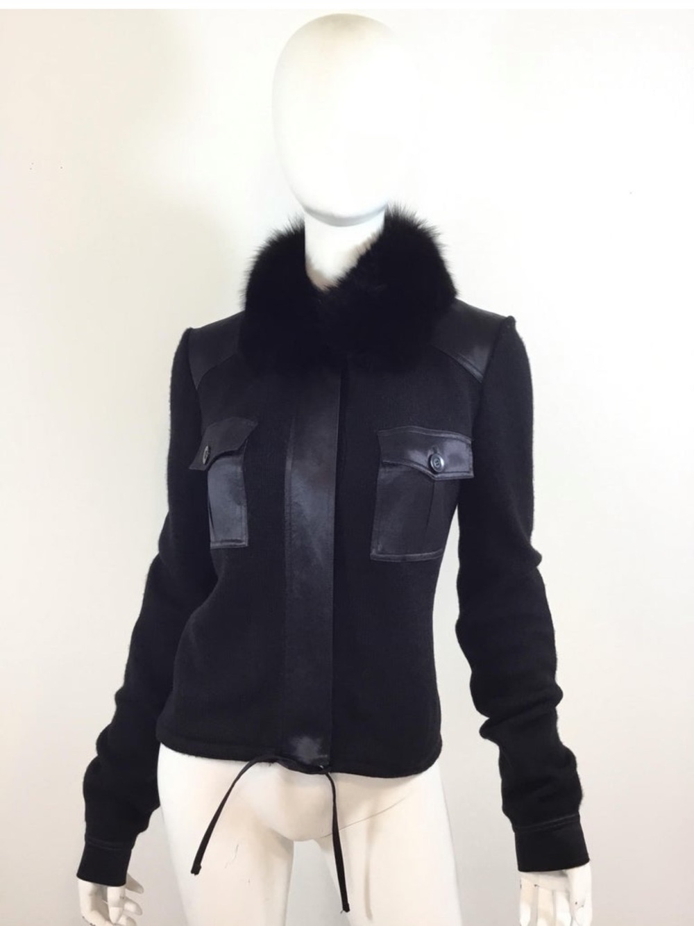 Valentino Knit Trim Sweater With Fur Collar